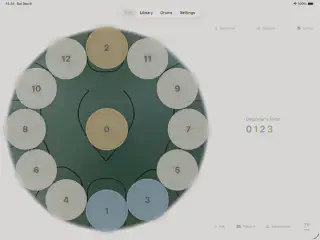 DrumFlow showing a beginner tongue drum pattern on iPad